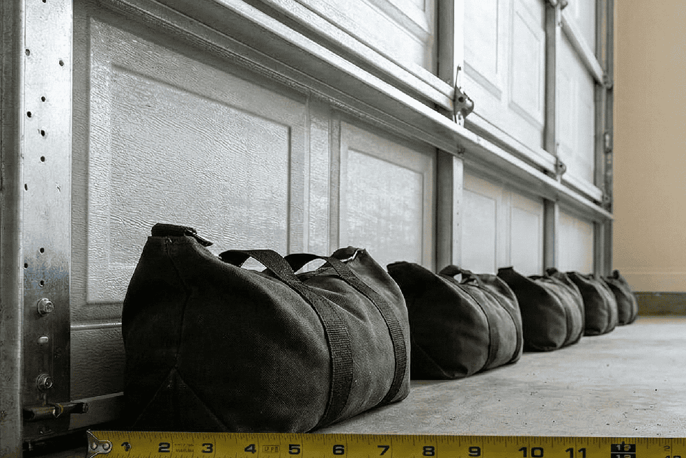 Garage door satchels next to measuring tape
