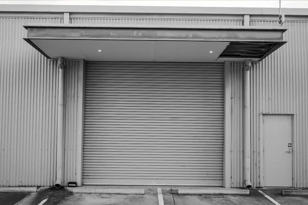 Industrial overhead garage door at a commercial warehouse