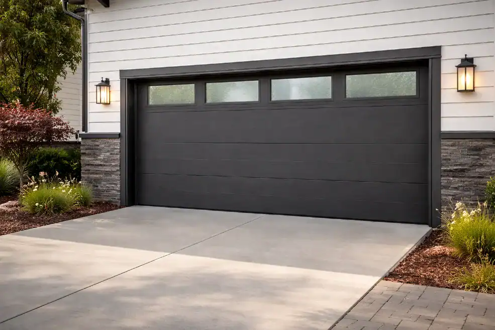 Modern garage with stylish lanterns
