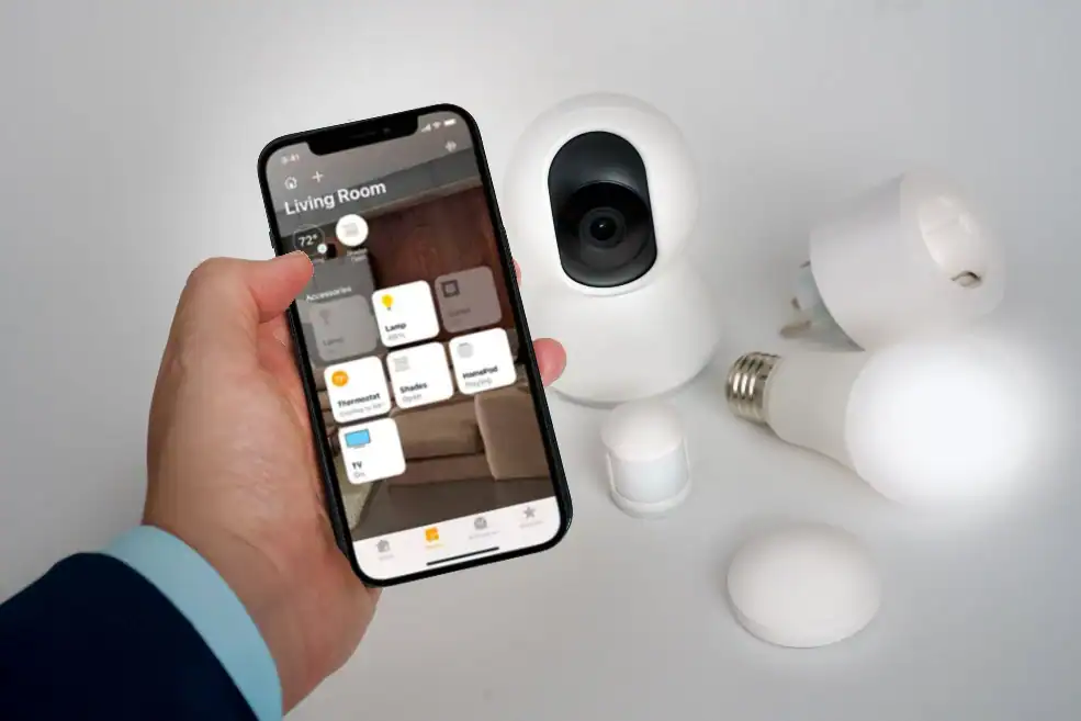 Smartphone controlling smart home features and connected garage door technology