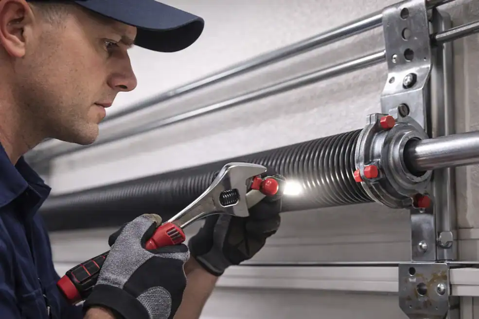 Technician repairing a spring