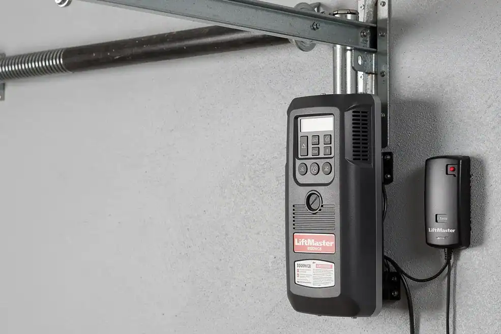 a wall-mount garage door opener featuring a battery backup