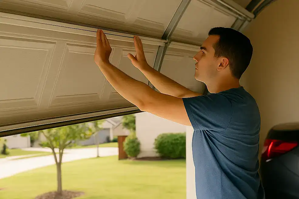 garage door opened by man.webp