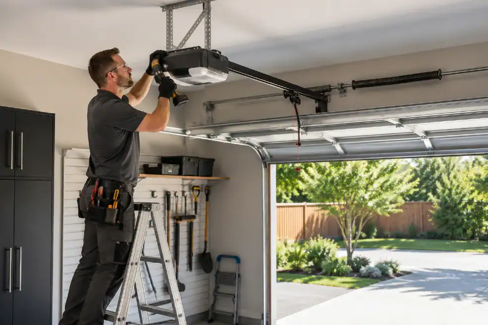 man installing smart garage opener