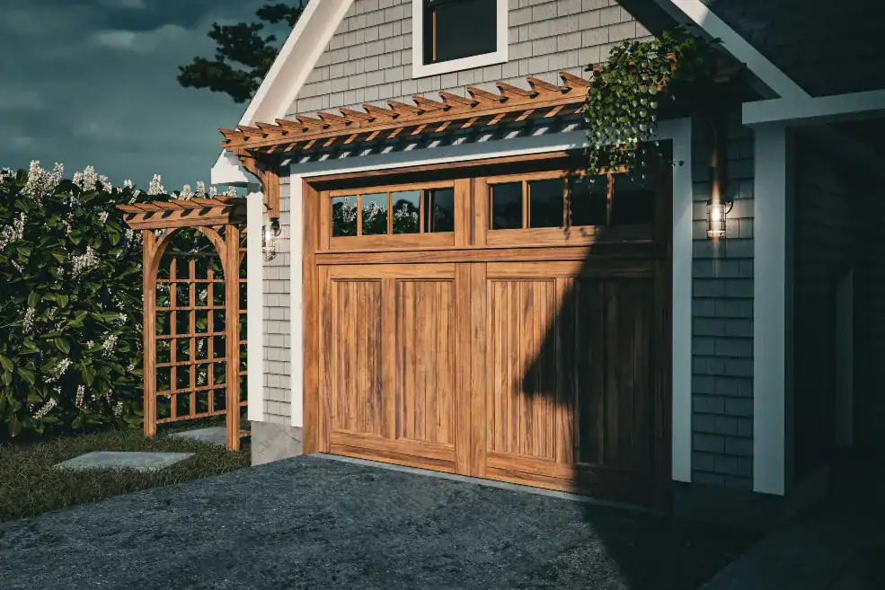 wooden garage doors with windows